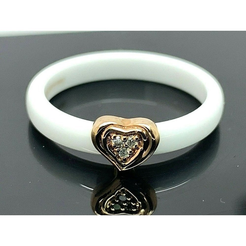 Engagement Ring 0.03ctw Diamond Heart White Ceramic Rose Sterling Silver…